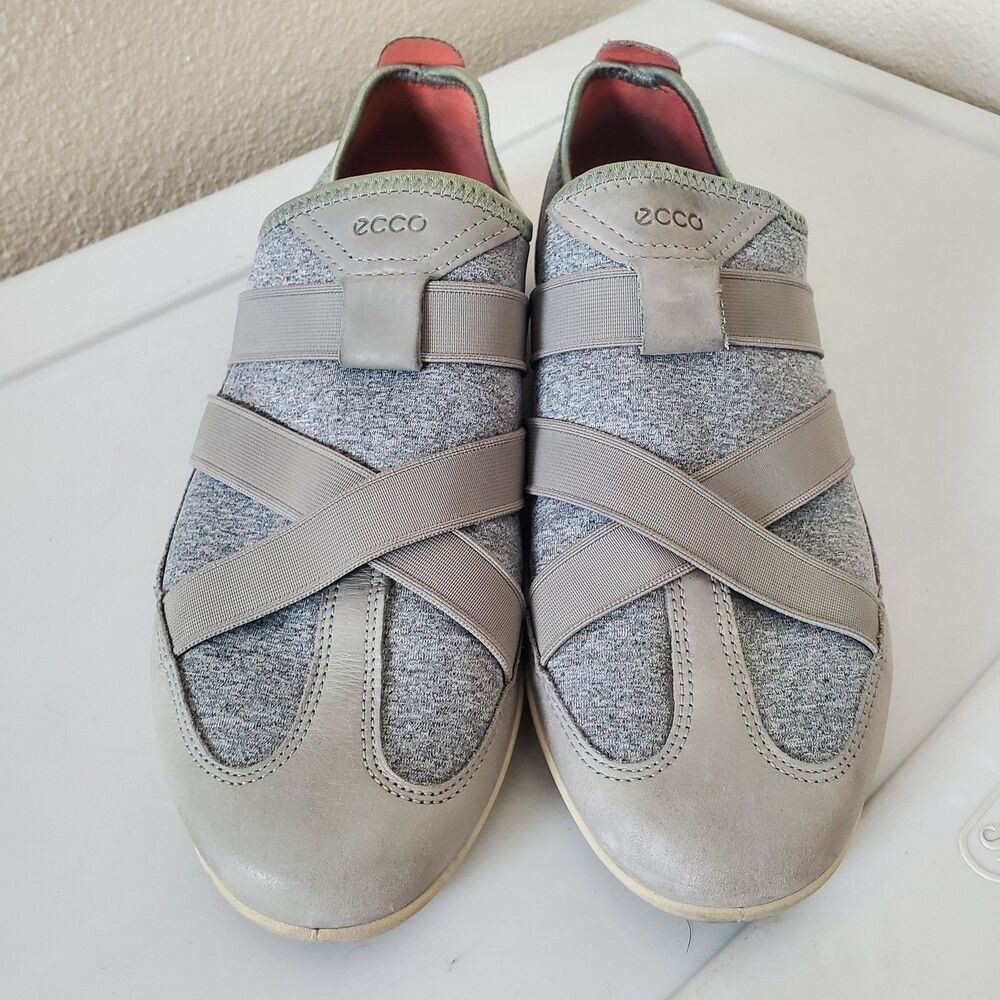ECCO Womens Size 39 EU (US 8-8.5) Gray Textile Leather Slip On Comfort Shoes
